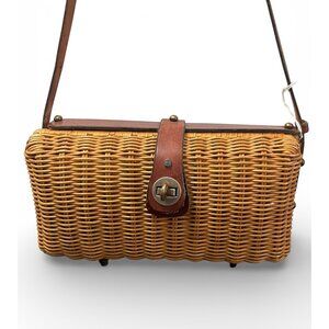 Vintage Etienne Aigner Wicker Leather Shoulder Bag with Twist-lock